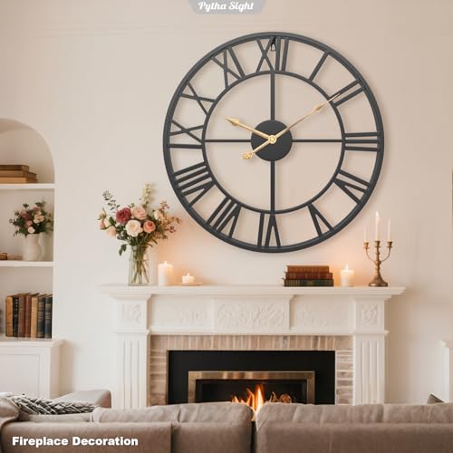 24-Inch Large Metal Wall Clock - Modern Roman Numeral Decor for Living Room