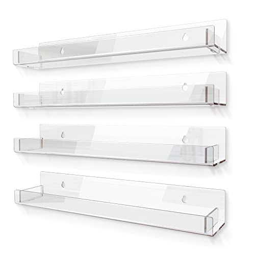 4-Pack 15-Inch Clear Acrylic Floating Wall Shelves for Books and Decor