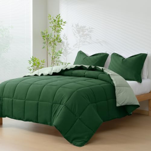3-Piece Reversible Green Queen Comforter Set - Soft Microfiber Bedding