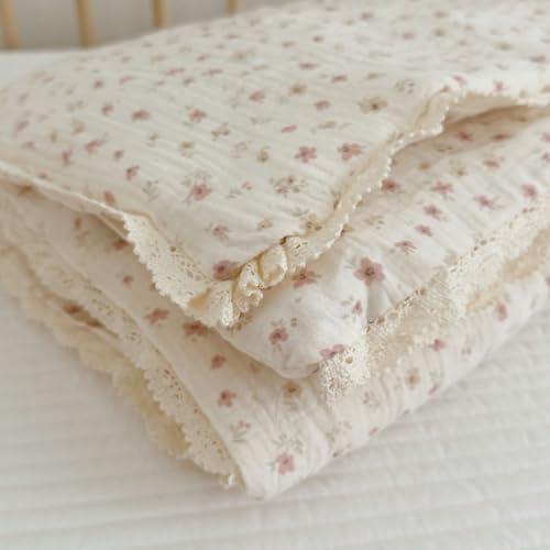 Floral Print Muslin Cotton Kids Quilt - Lightweight Toddler Blanket 60x78