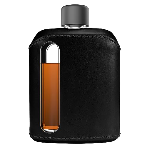 Ragproper 8oz Leather & Glass Hip Flask Set with Gift Box & Accessories