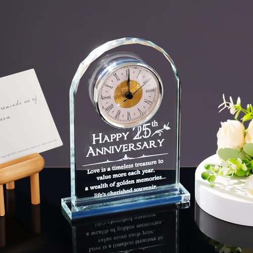 25th Wedding Anniversary Glass Clock Keepsake Gift for Couples