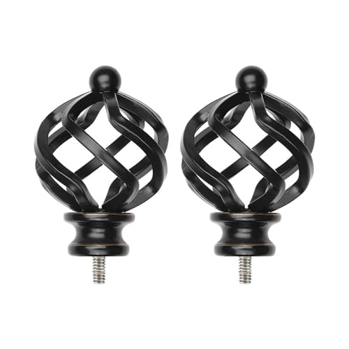 Decorative Twisted Cage Curtain Rod Finials, Black, 2 Pack