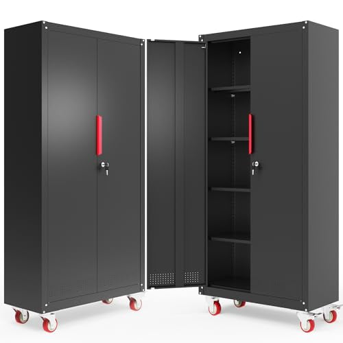 71" Rolling Metal Garage Storage Cabinet with Lock and Adjustable Shelves
