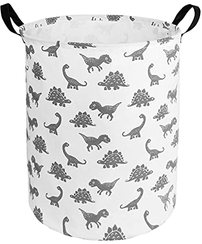 Round Dinosaur Laundry Hamper - Fabric Storage Basket with Handles