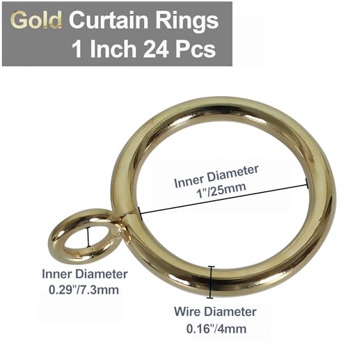 Gold Metal Curtain Rings - 1 Inch Inner Diameter, Set of 24