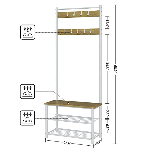 3-in-1 Hall Tree with Bench, Shoe Storage, and 9 Removable Hooks