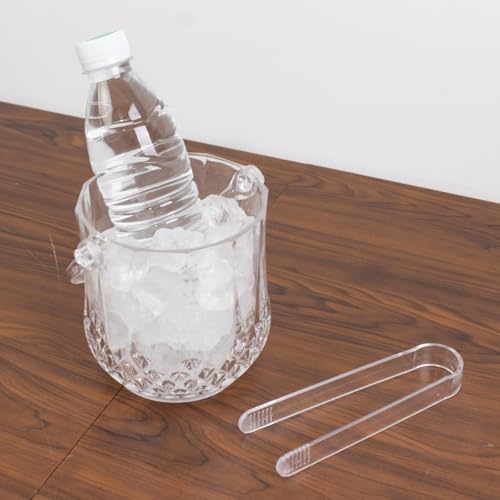 Efavormart 3-Pack Plastic Ice Buckets with Tongs - Clear Crystal-Cut Design, Compact Bar Drink Cooler, Type5