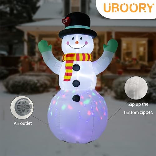 8FT Inflatable Snowman Christmas Decoration - Blow Up Snowman with LED Lights - Red, Yellow, Blue, Black, White
