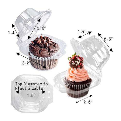 50 Pack Clear Individual Cupcake Containers - Stackable Plastic Boxes
