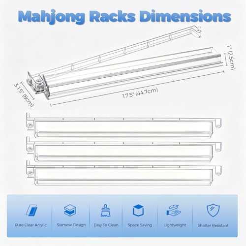 17.5-Inch Mahjong Racks with Pushers, Set of 4 Clear Tile Holders