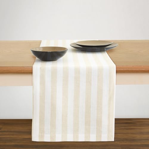 Solino Home Natural & White 14x108 in Striped Linen Table Runner - Sorrento Stripe
