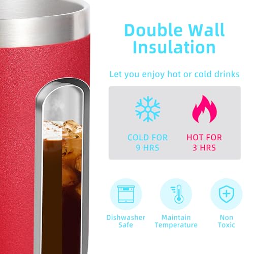 Volhoply 14oz Insulated Stainless Steel Coffee Mug with Lid, 4 Pack, Red