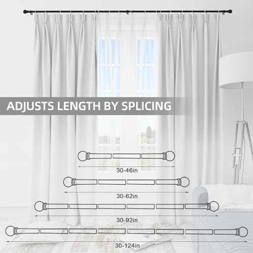 Matte Black Adjustable Curtain Rod 48 to 84 Inch - 5/8" Stainless Steel