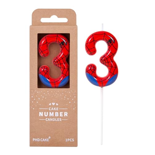 Spider Cartoon Number 3 Birthday Candle - 2.76 Inch Cake Topper with Holder
