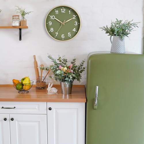 8 Inch Silent Non-Ticking Wall Clock - Modern Green & Gold Quartz Clock