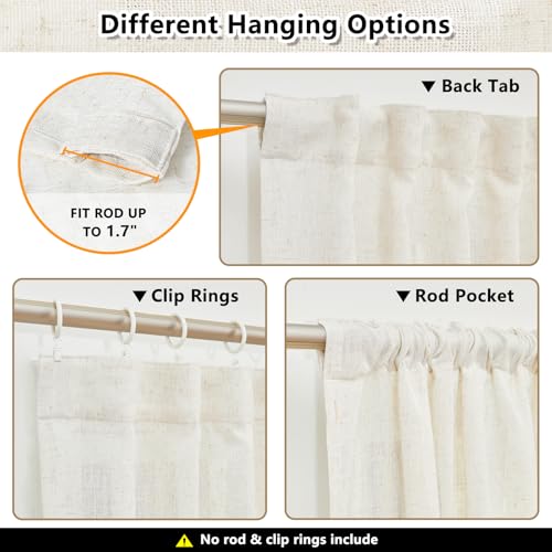 Natural Linen Semi Sheer Curtains 84 Inches Long - 2 Panel Set (50" x 84")