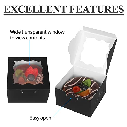 KPOSIYA 120 Pcs Black Bakery Boxes with Window 4x4x2.5 in - Gift & Takeaway