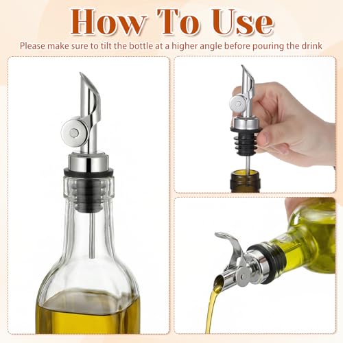 12 Pack Stainless Steel Liquor & Oil Bottle Pourers with Auto Flip Cap