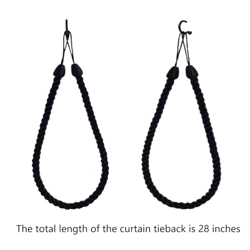 28-Inch Hand-Woven Curtain Tiebacks - Black Decorative Rope Holdbacks