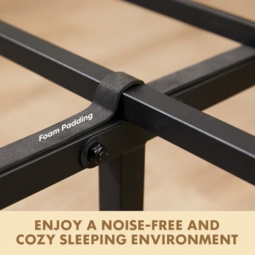 Full Size Metal Bed Frame with Rustic Headboard and Under Bed Storage