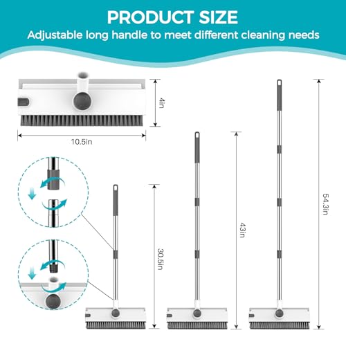 3-in-1 Floor Scrub Brush with Squeegee & 54-Inch Adjustable Long Handle