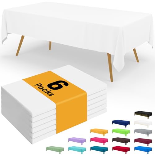 Waterproof Disposable Tablecloths 6-Pack - White 54 x 108 Inch Rectangle