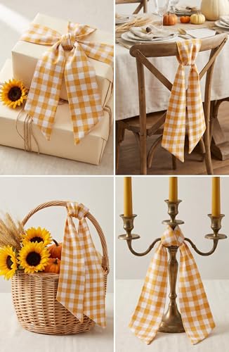 Pumpkin Spice Orange Gingham Wreath Sash - 5.12" x 54" Fall Decor