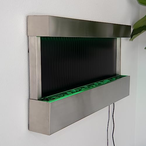 47-Inch Wall-Mounted Waterfall Mirror Fountain with LED Lights