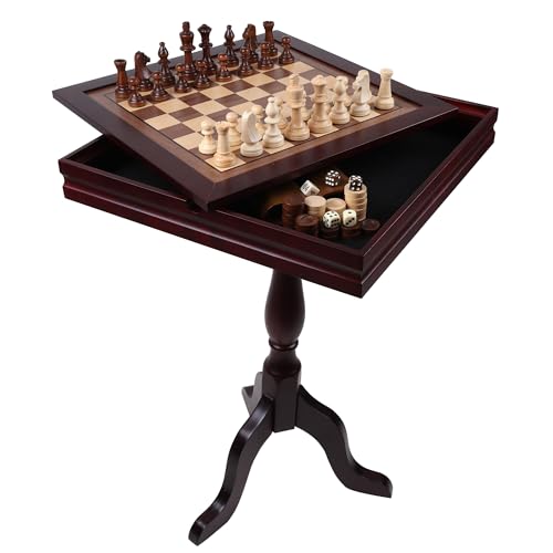 3-in-1 Wooden Chess, Checkers and Backgammon Game Table with Storage