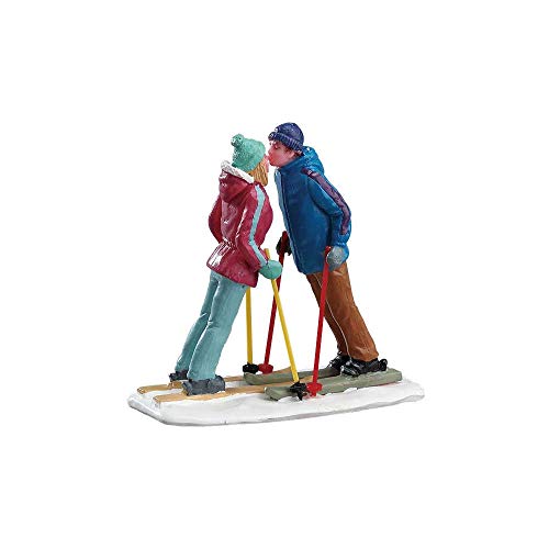 Miniature Winter Couple Skiing Figurine for Seasonal Village Scenes