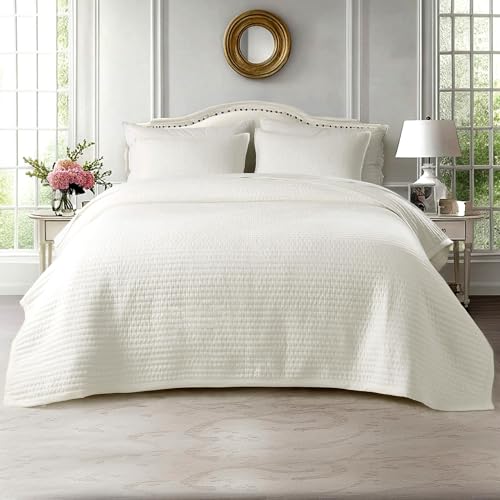 KASENTEX Oversized King Quilt Set - Soft Washed 3-Piece Bedding, Cream White