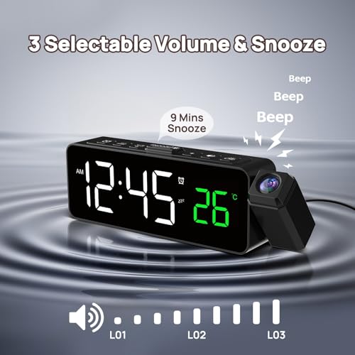 Digital Projection Alarm Clock with Ceiling Display and Temperature Monitor