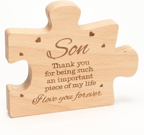 Engraved Wooden Puzzle Piece Keepsake for Son — MAILAMCRAFT Son Gift, Birthday/Graduation/Wedding Gift