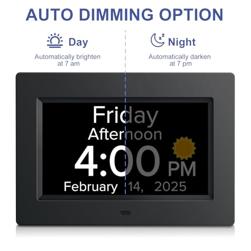 7-Inch Digital Day Clock for Elderly with Voice Announcement and Alarms