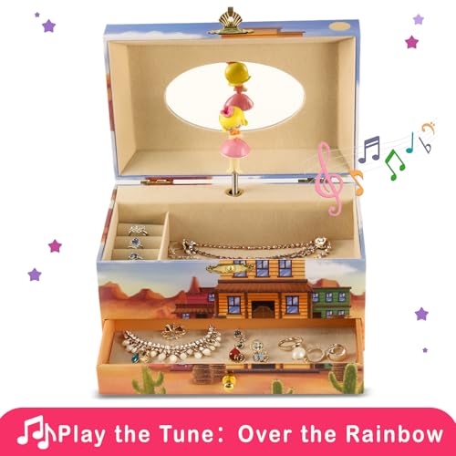 Western Cowgirl Musical Jewelry Box for Girls with Necklace & Bracelet Set