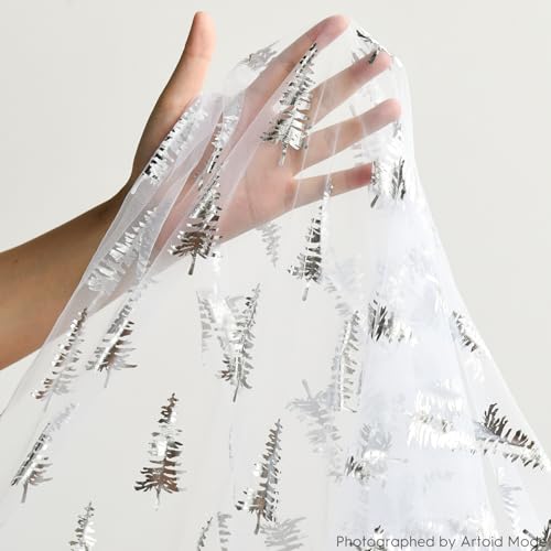 28 x 120 Inch White Silver Christmas Tree Gauze Table Runner Glitter Holiday Decor
