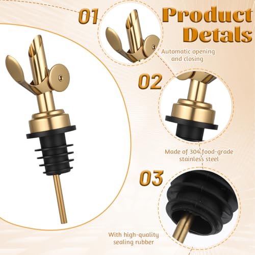 Xelsluthe Gold Stainless Steel Oil & Liquor Bottle Pourer Set - Self-Closing, Weighted