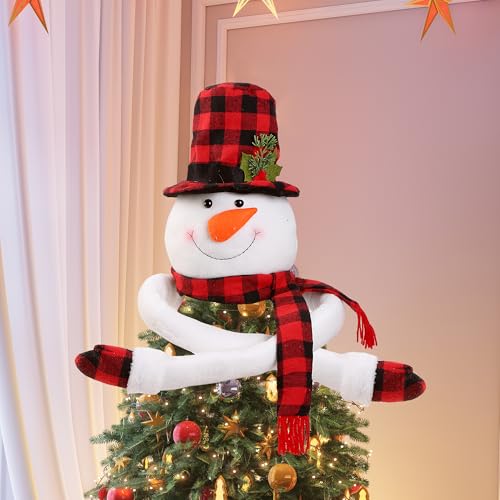 Plush Snowman Christmas Tree Topper - Buffalo Plaid Treetop Hugger