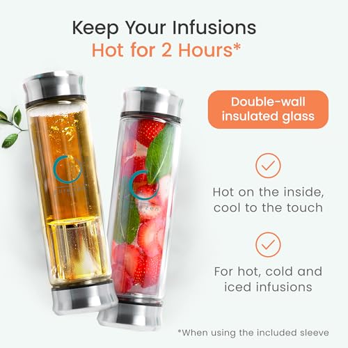 Pure Zen 13 oz Tea Infuser Bottle with Stainless Steel Filter - Travel Tea Mug Gift Set