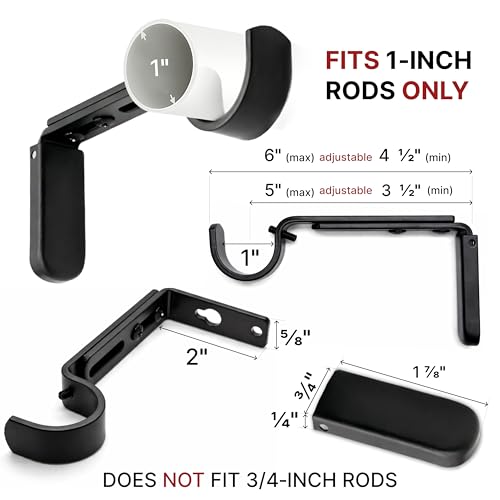 Adjustable Heavy Duty Curtain Rod Brackets with Magnetic Cover, 2 Pack