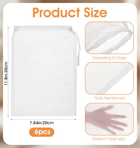 6 Pack Reusable Nylon Nut Milk Bags - 30x20cm Fine Mesh Strainer for Juicing