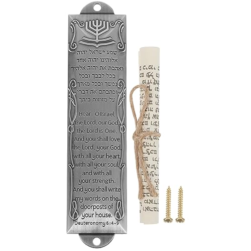Metal Mezuzah Case for Door with Scroll, Vintage Jewish Home Blessing Plaque