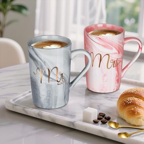 Linkax 2pcs Wedding Gift Set for Couples - Mr. & Mrs. 13.19 Oz Coffee Mugs, Engagement & Anniversary Gift