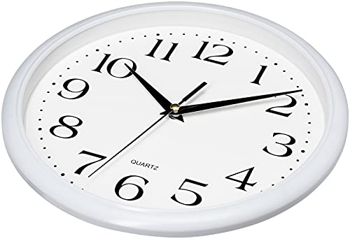10-Inch Silent Non-Ticking Wall Clock, White Quartz Analog Clock