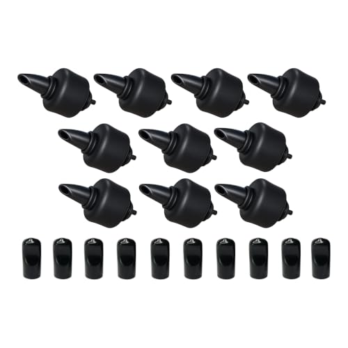 Pure Pour 10 Pack Black Liquor & Oil Bottle Pourers - Leak-Proof, Dust Caps, Dishwasher Safe