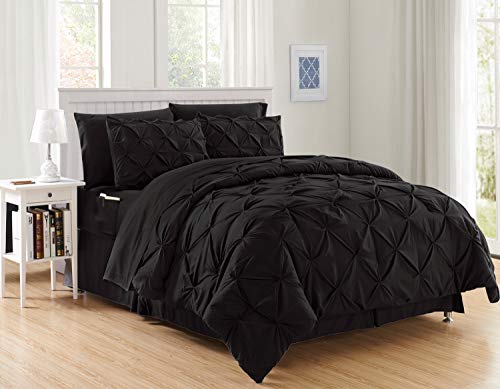 8-Piece Bed-in-a-Bag Comforter Set with Storage Pocket Sheets, Full/Queen, Black
