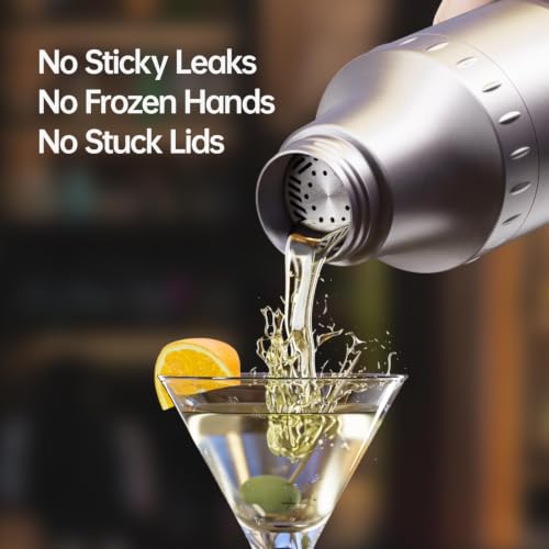 Magcheer Silver 30oz Vacuum Insulated Cocktail Shaker Set with Jigger & Strainer
