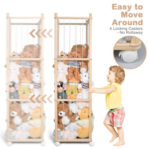 Wooden Stuffed Animal Storage Zoo with Lockable Wheels - 54 Inch