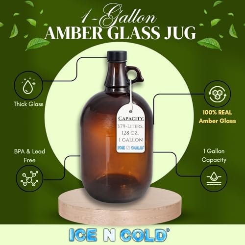 1 Gallon Amber Glass Jug with 38mm Airtight Screw Cap - 6 Pack